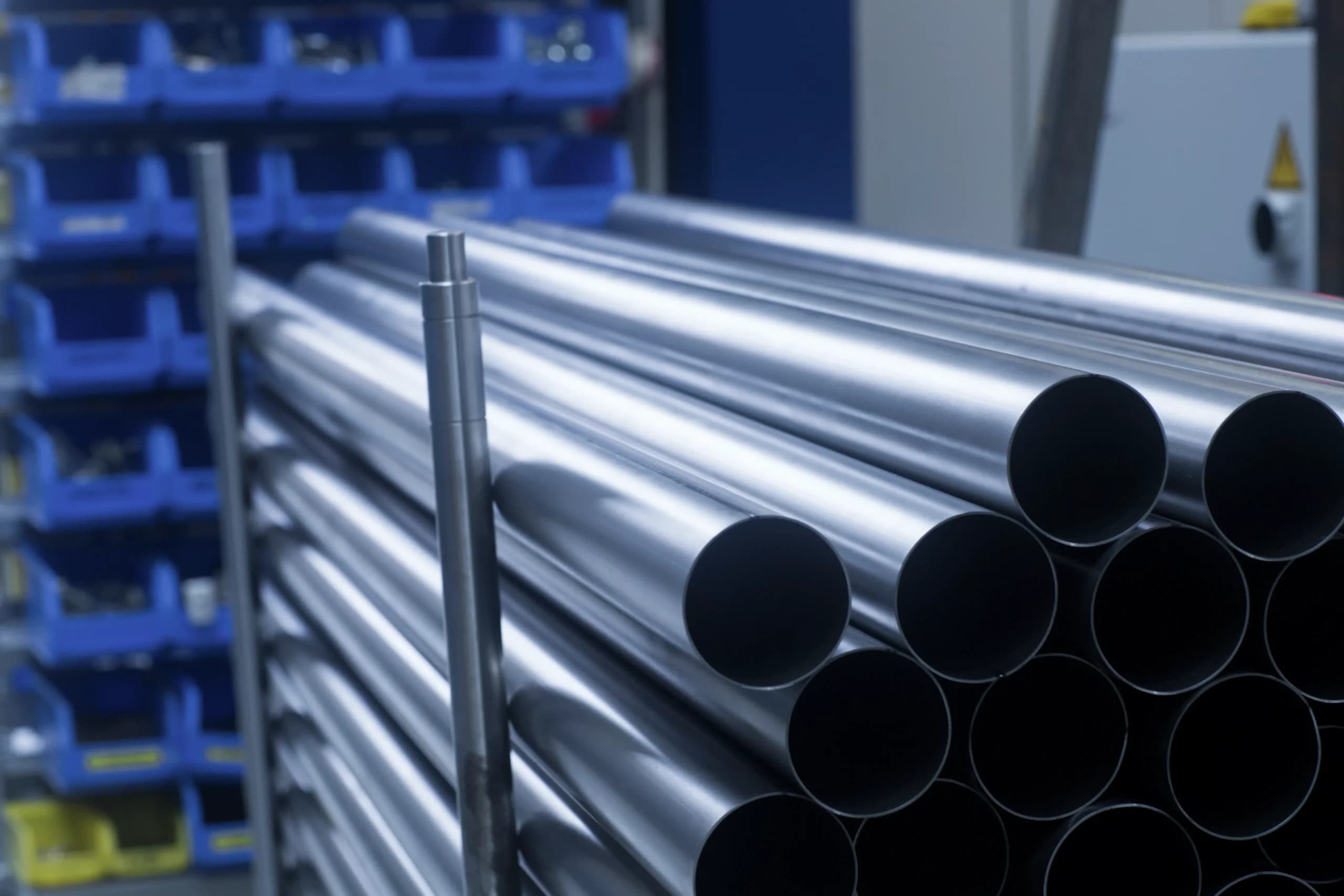 Steel tubing stored in Pipe Steel Industries warehouse